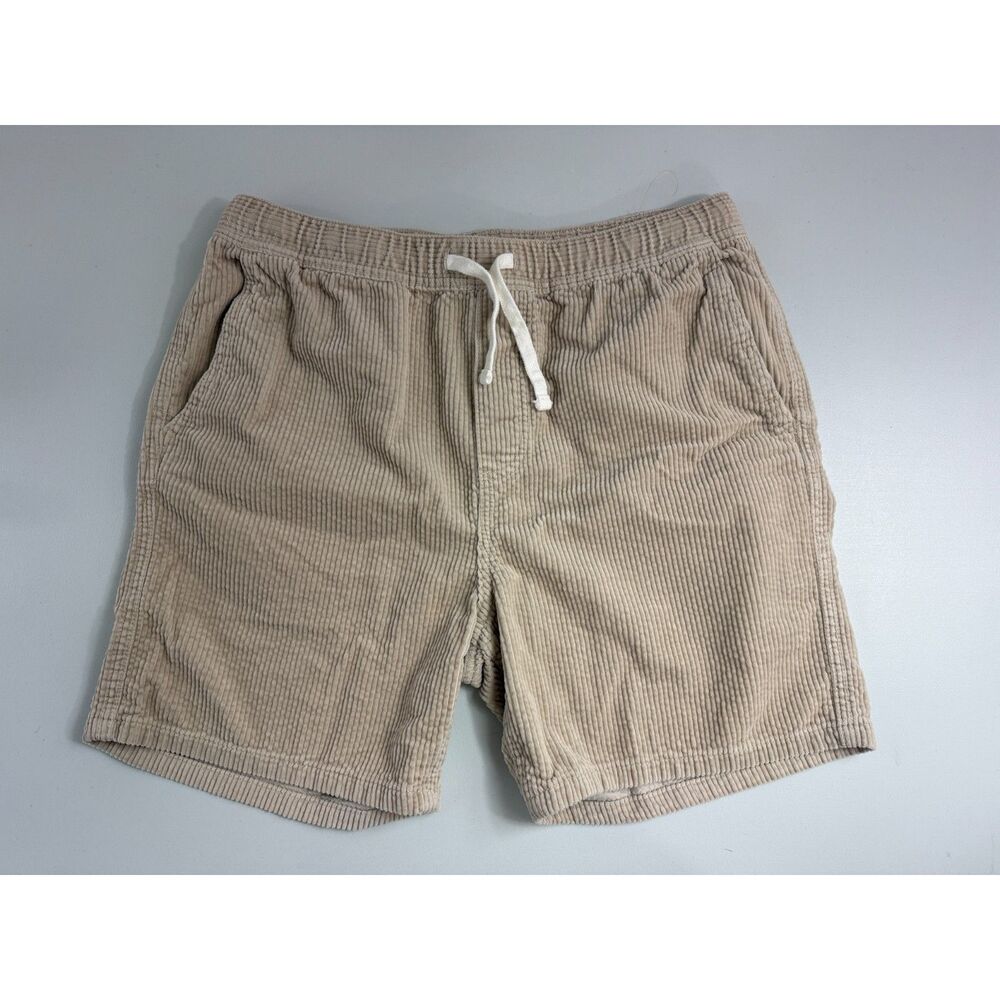 H&M Mens Regular Fit Corduroy Shorts M Light Beige Drawstring Cotton 7"